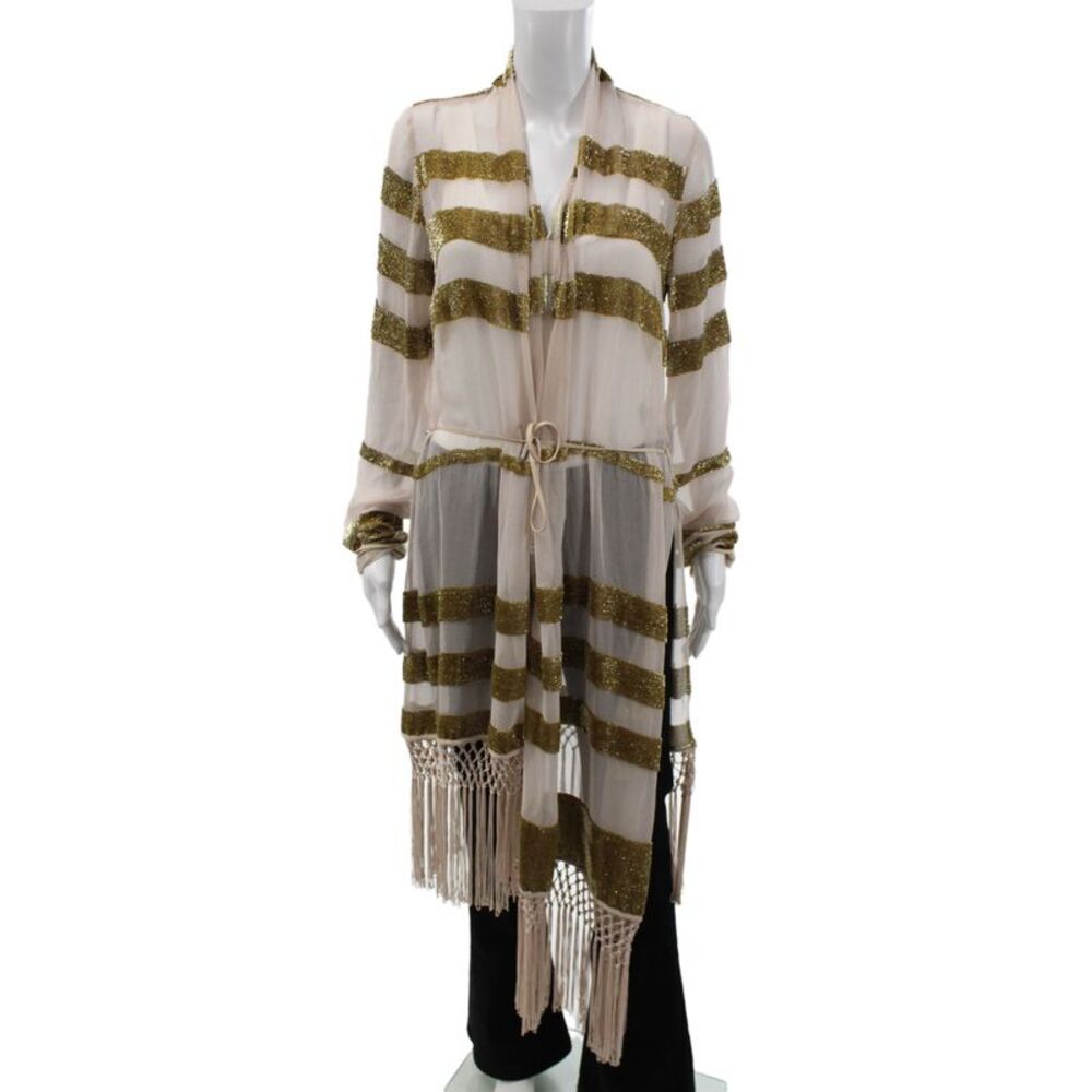 Alice McCall Women Striped Beige Polyester Wool Jacket Long Sleeve Size 2